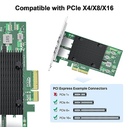 Image of 10Gb PCI-E NIC Network Card, Dual Copper RJ45 Port, PCI Express Ethernet LAN Adapter Support Windows Server /Linux /ESX, X550-10G-2T-X4