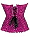Alivila.Y Fashion Womens Overbust Corset Lace Up Floral Jacquard Frill Trim Boned Bustier 810-Black Pink Lace-XS
