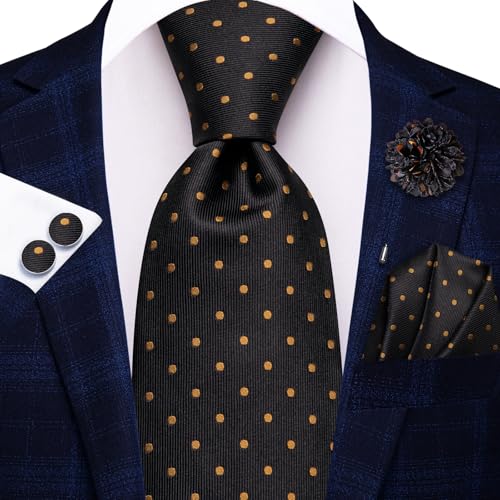 Image of Hi-Tie Men's Silk Ties Formal Woven Classic Necktie Pocket Square Cufflinks Lapel Pin Set Wedding Business