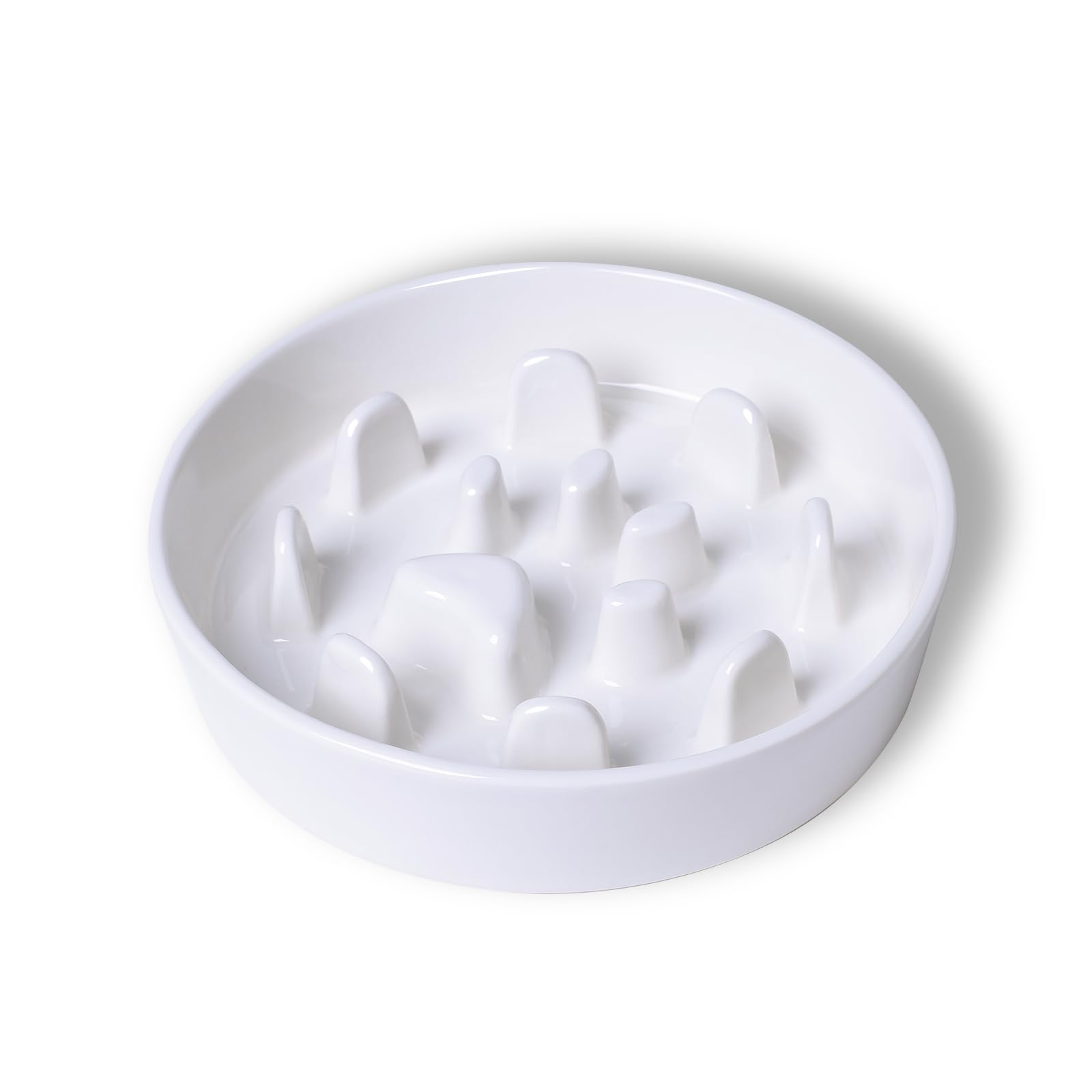 Dog Slow Feeder Bowl, Round Ceramic Pet Food Bowl for Medium Breed, Fun Raised Dog Bowls to Slow Down Eating (White, M-1.3 Cups)