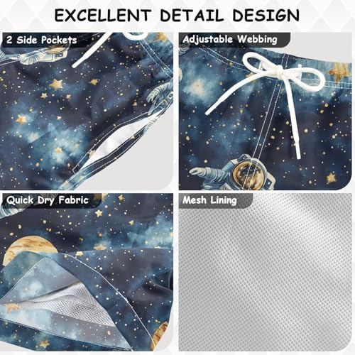Pigsaly Boys' Swim Board Shorts Starry Sky Watercolor Planet Space Astronauts Boy's Swim Trunks Kids Swimwear 2T Multicolor3