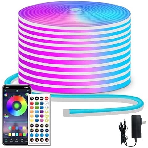 segrass 50ft RGB LED neon Rope Lights LED neon Strip Lights with Remote Control/APP Control IP65 24V Waterproof Flexible Neon LED Strip Lights,Led Lights for Bedroom Room Outdoors Décor Cover
