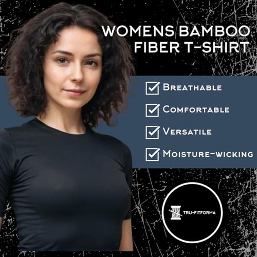 Womens-Bamboo-Rayon-T-ShirtBreathable-Ultra-Soft-Form-Flattering-Fit-Midsection-ConcealingBlack