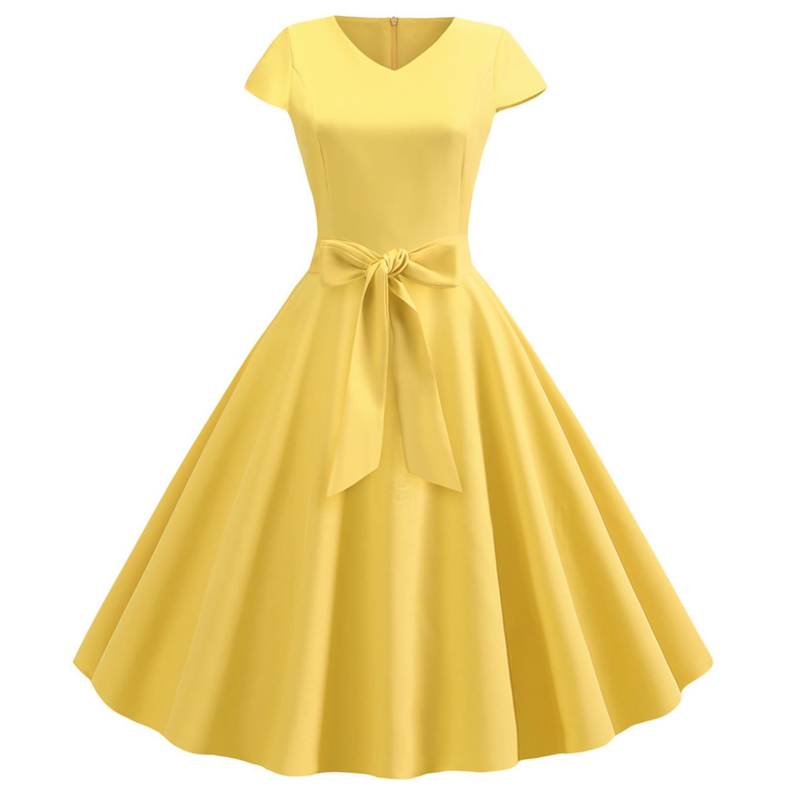 Wlhbf27 Dresses Vintage V Neck Short Sleeve Solid Color Casual