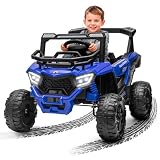 Raganet Buggy Eléctrico Infantil UTV Offroad 12V con Control Remoto, Función Mecedora, Luces LED, Reproductor USB y Suspensión Delantera (Azul)