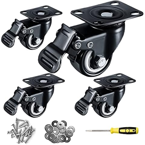 Esmartlife Casters, 2 inch Caster Wheels,Heavy Duty Casters with Brake, Locking Casters No Noise Polyurethane Castors Wheels,Swivel Plate Castors Pack of 4 Cover