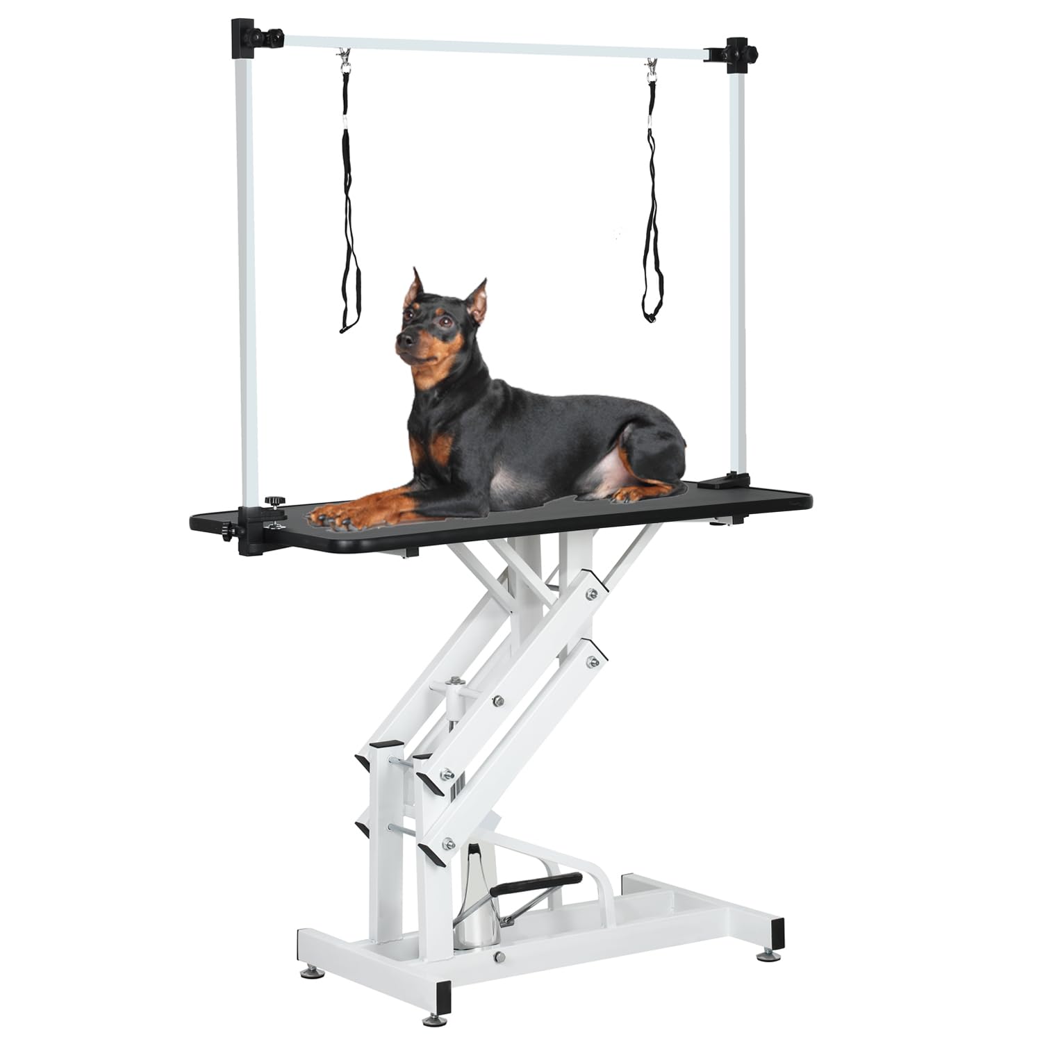 Fegherug Hydraulic Dog Grooming Table for Large Dogs, Heavy Duty Collapsible Professional Grooming Table with Adjustable Overhead Arm and Noose, 42.5''/ Black