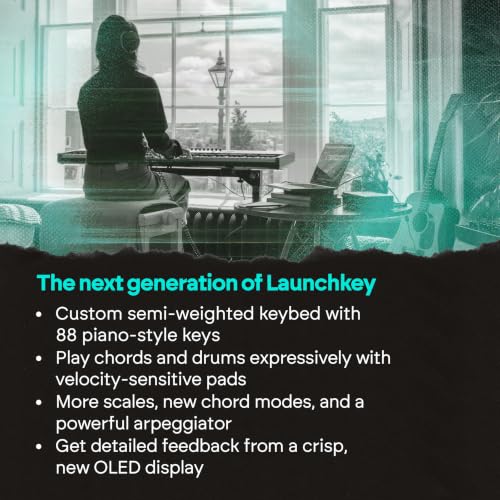 Image of Novation Launchkey 88 MK4 USB MIDI Keyboard Controller | USB, 88 Semi-Weighted Keys, 16 Pads with Polyphonic Aftertouch, 9 Faders, Pitch /Mod Wheels, OLED Display, Scale Mode