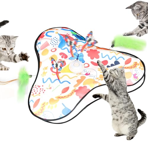Cozary Giochi Interattivi per Gatti, Gioco Interattivo Gatto Elettrico con Piume Rimovibili, Gatto Giocattolo Automatico per Catturare Topi, Ricarica USB Cat Toys