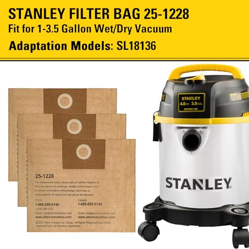 Image of 3 Pack STANLEY Disposable Filter Bag 25-1228, for 1-3.5 Gallon Wet /Dry Vacuum, Dust Bag Compatible with STANLEY SL18136