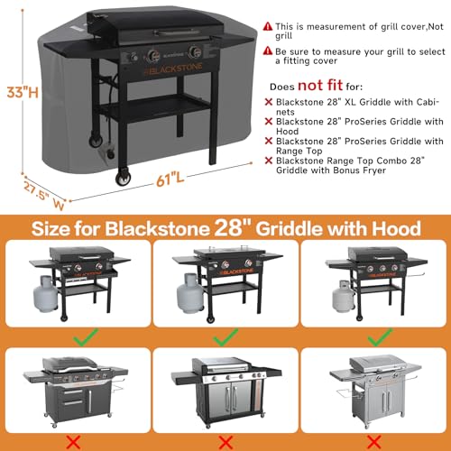 Image of PasWith Griddle Cover for Blackstone 28 inch Griddle with Hood,Upgraded Rip-Proof & Waterproof Windproof 900D 5483 Grill Cover for Blackstone 2 Burner Griddle with Strap and Air Vent
