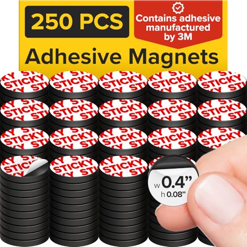 Image of Peel-&-Stick Flexible Adhesive Magnets - 250 pcs (0.4 inchx0.08 inch) Magnetic Dots for Office Supplies, Whiteboard, Crafts, Fridge, & School Projects
