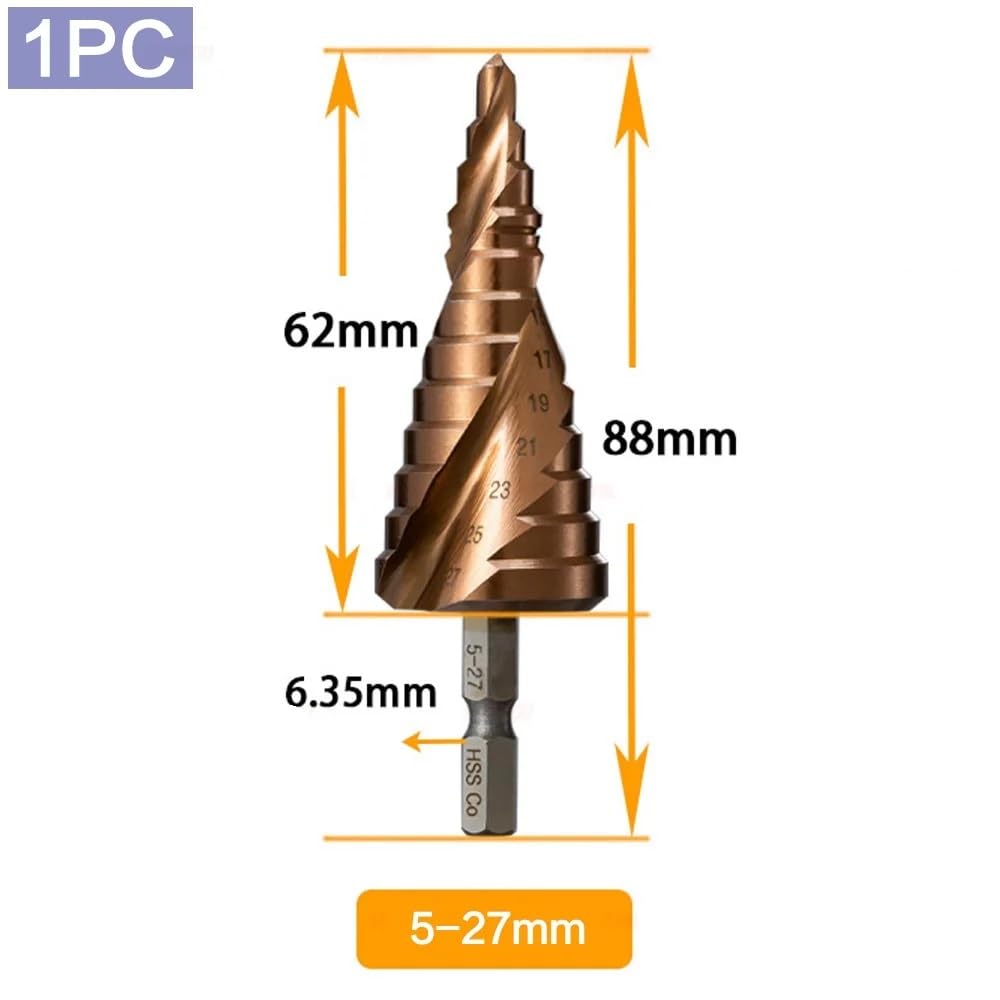 Broca escalonada de cobalto HSS M35, vástago hexagonal cónico de acero de alta velocidad HSS CO, 4-12mm/4-20mm/5-21mm/5-27mm/4-32mm(5-27mm)