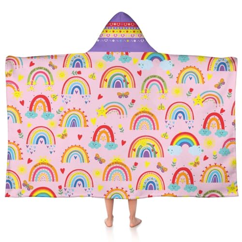 sdhinlwo Thickened Hooded Towels for Kids Suitable Girls Boys Kids Bath Towels 30x50 Super Absorbent Rainbow Cute Cartoon Toddler Towels Multi-Purpose for Beach Pool and Bathroom