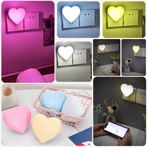 Image of Night Lights Plug into Wall - Cute Heart LED Night Light for Kids, Plug in Nightlight with Smart Auto On /Off Dusk to Dawn Sensor, Soft Warm White Lamp for Bedroom Nursery Living Room Bathroom Hallway