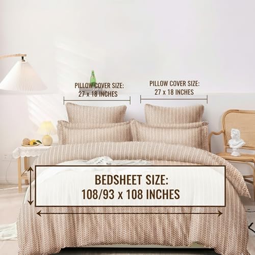 Image of Sleepy Threads Queen Size Blended Cotton Bedsheet with Soft Breathable Blended Cotton Fabric, Geometric Design, Modern Bedroom Bedding Set, 1 Flat Bedsheet with 2 Pillow Covers (93x106 Inch, Brown)