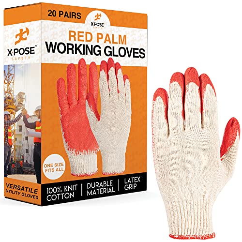 Image of Xpose Safety Red & Blue Palm Work Gloves - Latex-Coated Knit Grip Safety Gloves for Construction, Electricians, & General Use