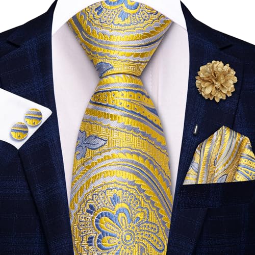 Image of Hi-Tie Zipper Ties for Men Pre-tied Tie Set Lapel Pin Pocket Square and Cufflinks Formal Business Wedding Adjustable Necktie