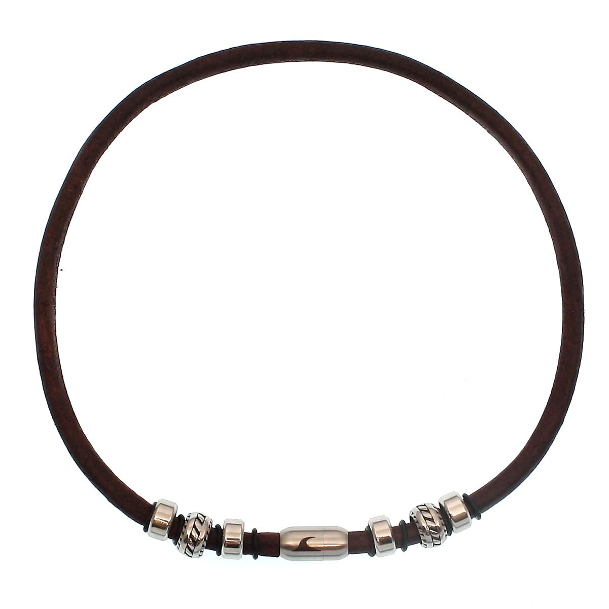 Echt Leder-Halskette Steel R Braun/SI Männer Herren
