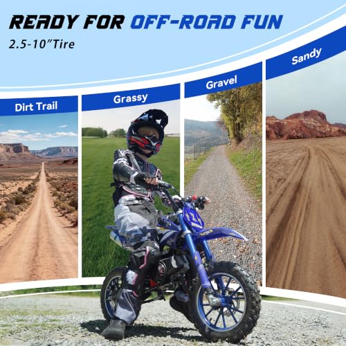 Image of 50cc Kids Dirt Bike, 2-Stroke Gas Powered Mini Dirt Bike for Kids 8-14, Off-Road Gas Dirt Bike with Disc Brakes, 2.50-10 Tires, Pull Start