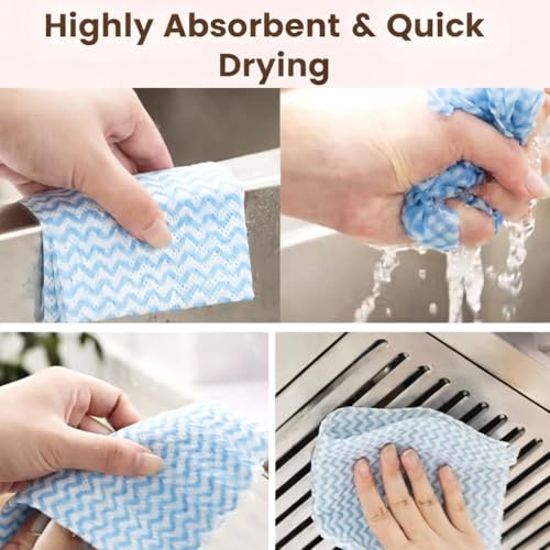 Image of Non Woven Reusable & Washable Kitchen Towel Roll | Ultra Absorbent, Antimicrobial & Anti Odour for Spotless Cleaning | Quick Dry Multi Purpose Hand or Machine Washable (4 Rolls, Upto 120 Pulls)