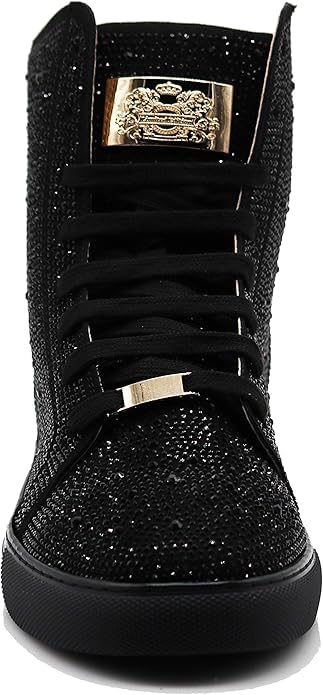Image of Enzo Romeo Men's Fashion High Top Crystal Shimmer Rhinestone Blink Flat Sneakers Shoes