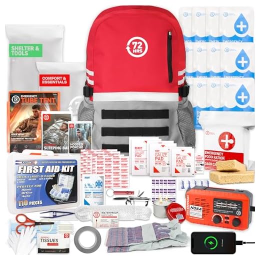 72 HRS Deluxe Emergency Survival Kit - Heavy Duty 72 Hour Bug Out Bag Survival Kit for Earthquake, Hurricane, Tsunami, Winter, Blackout - Includes Emergency First Aid Kit, Water, Food (1 Person, Red)