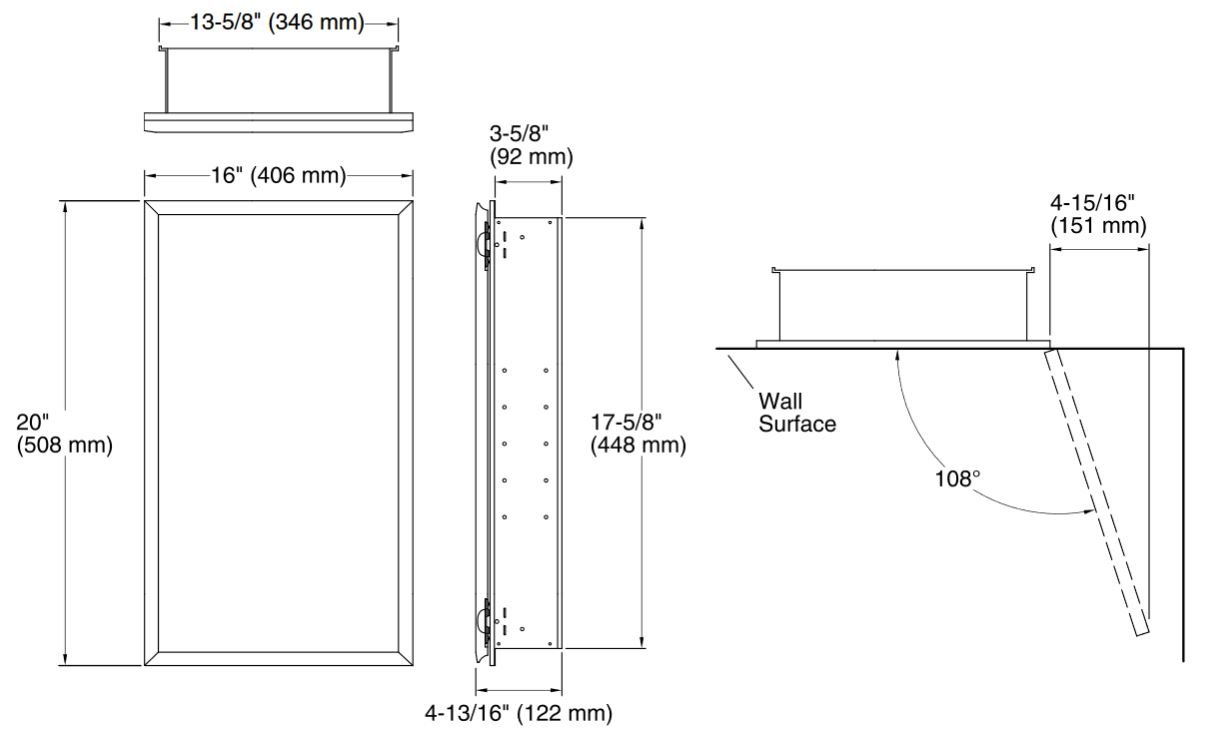 Kohler KCBCLR1620FS Frameless 16 Inch X 20 Inch Aluminum Bathroom Medicine Recess