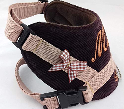 Hundegeschirr S M L XL XXL Brustgeschirr mit Wunsch Namen bestickt Braun für kleine mittelgroße und große Hunde