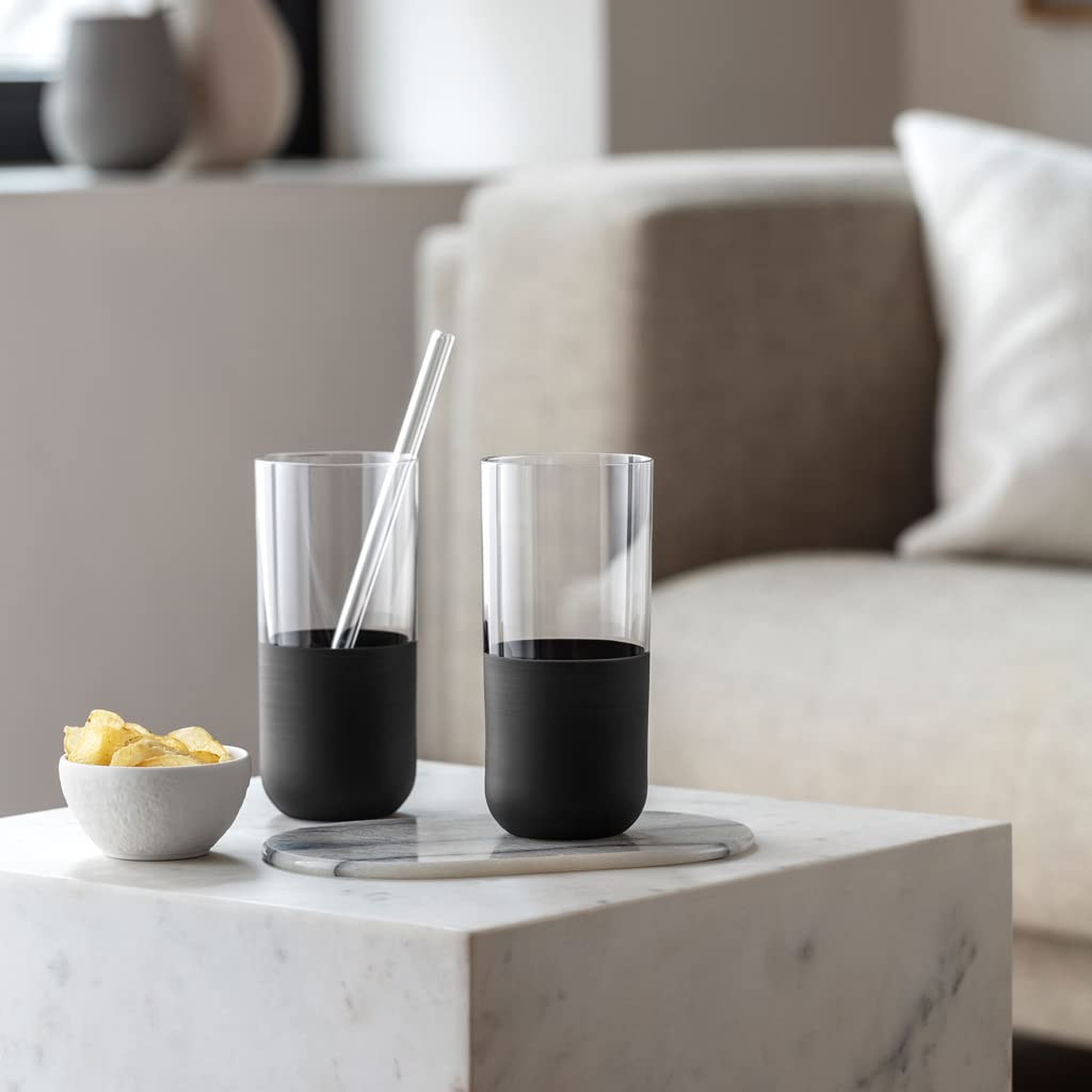 Villeroy & Boch - Manufacture Rock Longdrinkbecher Set 4 teilig 300 ml, MattSchwarzer Boden Handbemalt, Gläser, Glas, Cocktailgläser, Longdrinkgläser Set, Caipirinha Glas, Mojito Gläser, Kristallglas