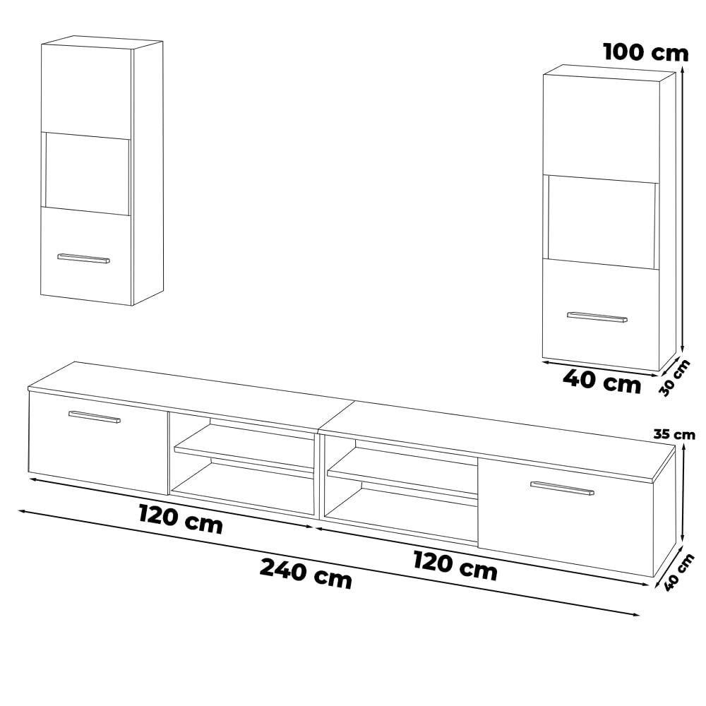 Meblościanka Do Salonu Bandle Szafka Rtv Nowoczesna 240cm Biało Szara Mat