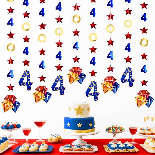Image of 42Ft Hedgehog 4th Birthday Party Decorations Red Blue Stars and Gold Rings Garland Streamer for Kids Boys 4th Cartoon Hedgehog Birthday Baby Shower Gold Rings Bday Party Decor Supplies