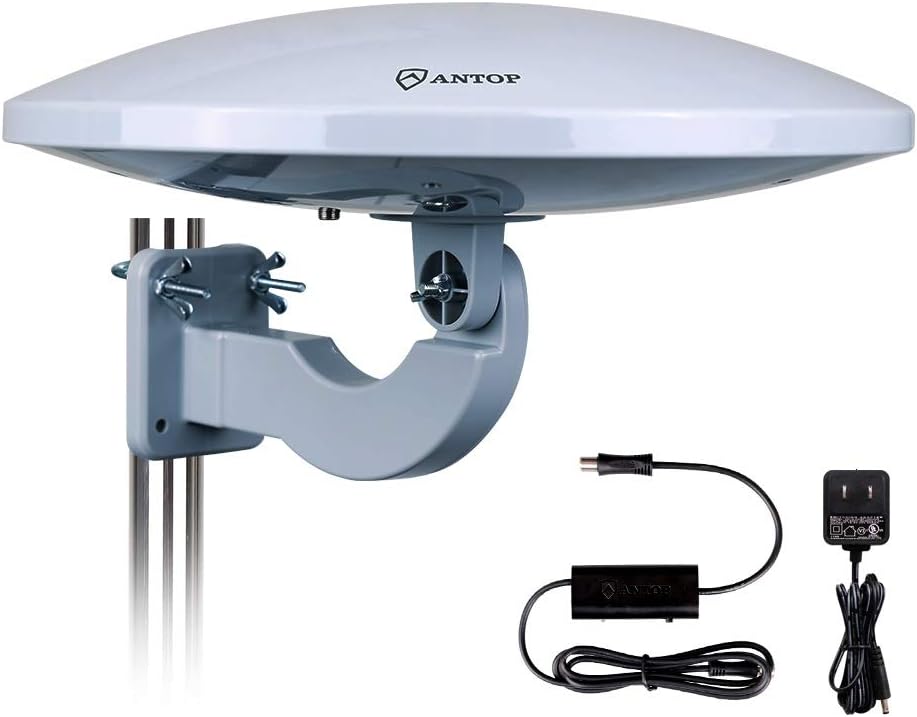 Outdoor HDTV Antenna - ANTOP UFO 360ยฐ Omni-Directional Reception Amplified TV Antenna for Outdoor, Attic,RV Used, 65 Miles Range with Smartpass Amplified & Built-in 4G LTE Filter(PL-414BG)