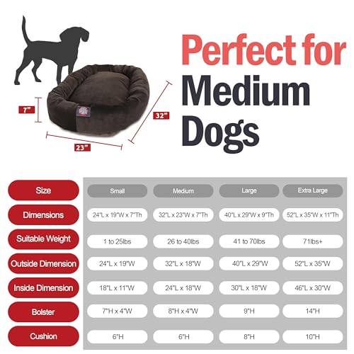 Image of Majestic Pet 32 Inch Micro Velvet Calming Dog Bed Washable - Cozy Soft Round Dog Bed with Spine for Head Support - Fluffy Donut Puppy Mat 32x23x7 (inch) Medium - Storm (2025)