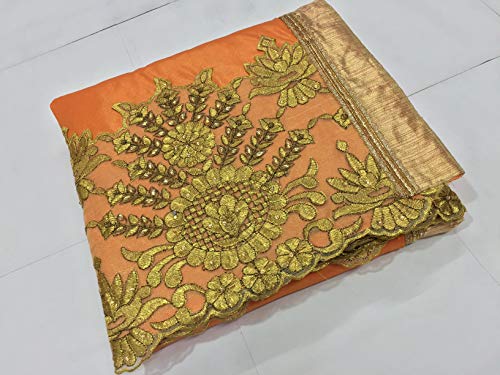 Image of TRENDMALLS Women's Lycra Embroidery With Stone Work Saree with Unstitched Blouse