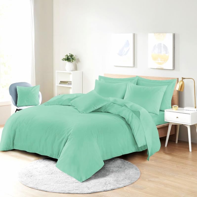 L S U Supersoft Duvet Cover Set Easy Care Bedding Fitted Sheet and Pillowcases in 22 Colours and Single, Double, King, and Super King Sizes (DUVET K mint green)