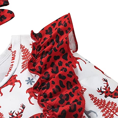 Pasgeboren Baby Meisje Kerst Romper Lange Mouw Jumpsuit Bodysuit+Hoofdband 2 stks Kleding Set, Rood, 12-18 Maanden - Afbeelding 4