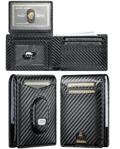 Image of furid Men Wallet for Samsung Galaxy SmartTag2: Slim Minimalist Wallet Compatible with Samsung Tracker Tag - RFID Blocking Wallet with 2 ID Window Carbon Fiber