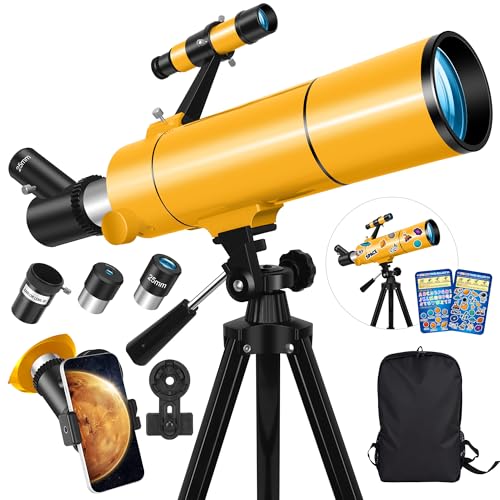 MEEZAA Telescope for Adults & Kids, 80mm Aperture 500mm Portable Refractor Telescope for Astronomy Beginners, Professional Travel Astronomical Telescopes with Tripod, Stickers, Phone Adapter, Backpack