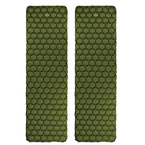 Camping Isomatte, aufblasbare Schlafmatte, Luftaufblasbare Rucksackreisen, Camping, leicht, kompakt, tragbar, 2 x Armeegrün, 2 Pack