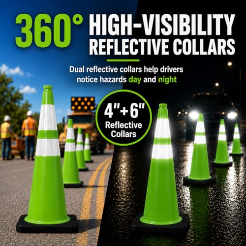 Image of BESEA 8 Pack 36 Inch Green Traffic Cones with Wide Weighted Base