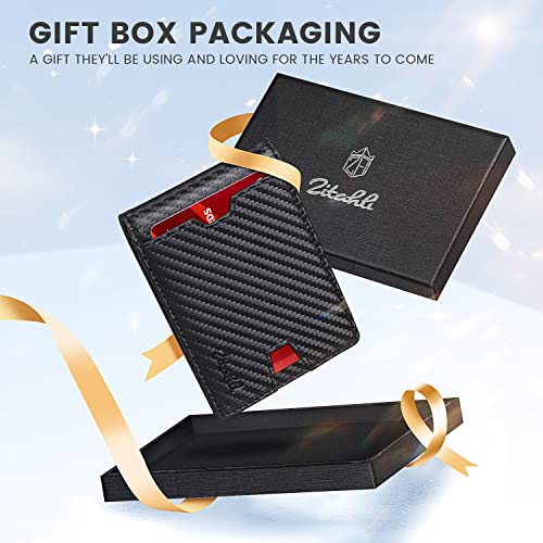 Zitahli Slim Wallet For Men With Bill Compartment Rfid Leather Bifold Mens Wallet Front Pocket Wallets Minimalist Credit Card Holder With Gift Box Black #TOP4