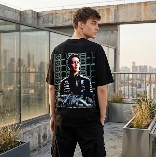 Image of Men's Cotton Oversized T-Shirt - Relaxed Fit Half Sleeve F1 Graphic Print Tee for Streetwear & Casual Outings - Black