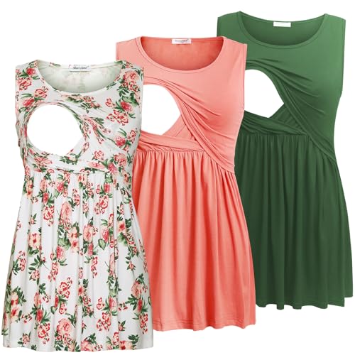 Image of Bearsland Women's Maternity Nursing Tank Tops Sleeveless Scoop Neck Breastfeeding Shirt Pregnancy Clothes