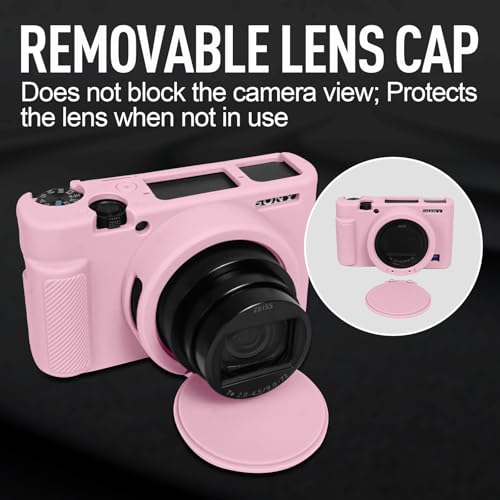 Image of Easy Hood Case for Sony DSC-RX100 IV V VI VII DSLR Camera, Silicone Camera Case Lightweight Soft Carrying Cover with Removable Lens Cover (Pink)