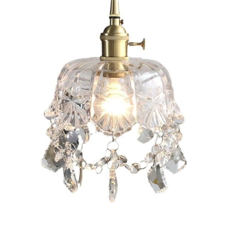 Luminaire Vintage Laiton et Verre avec Cordon Ajustable