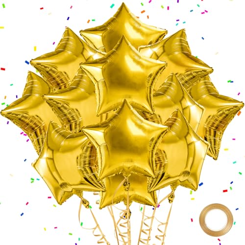 Gold Star Balloons Foil Graduation Mylar Balloons Easter Helium Metallic Balloon 12pcs 18 Inch Gold Birthday Decorations Yellow Room Decor Party Decorations Baby Shower Anniversary Wedding