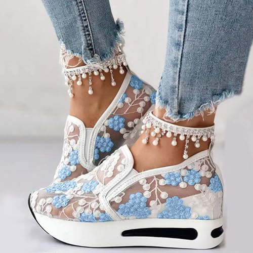 Cute Sneakers for Women Floral Embroidery Breathable Mesh Lace Sneakers Slip on Tennis Shoes Platform Wedge Shoes2