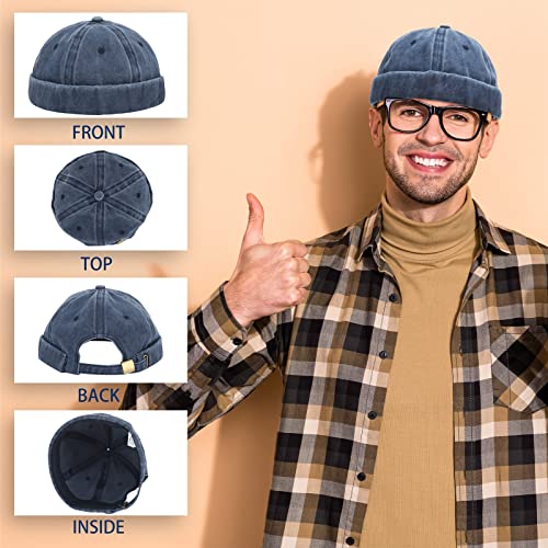 Image of Janmercy 8 Pcs Brimless Hats for Men Adjustable Skullcap Docker Hat Buckle Beanie Cap Wash Cotton No Brim Hats for Men Women