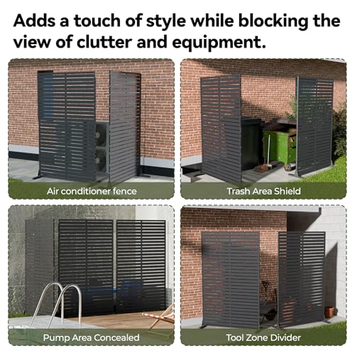 Diyfire Outdoor Privacy Screen 72" Decorative Fence Panel, Air Conditioner Fence, Freestanding Privacy Screens with Stand, Weather-Resistant Patio Divider Panel for Outside, Balcony, Pool, Black by Diyfire - Used condition - Image 4